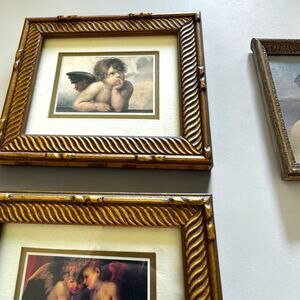 Vintage Framed Cherub Angel Print Set of 3 | Gold Rope Frame Wall Art | Italian